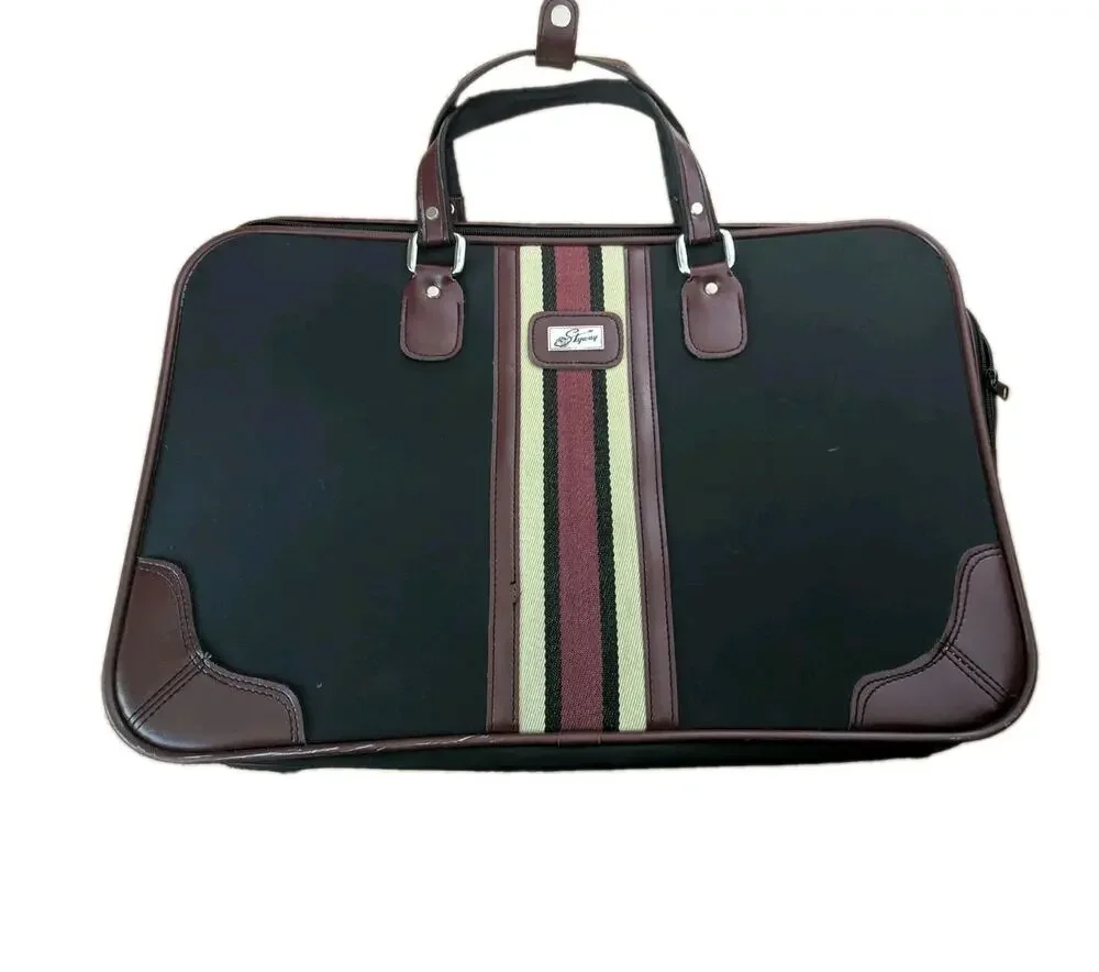 Vintage Skyway 14x22 Garment Bag Suit Carrier Black Burgundy Striped Travel Bag